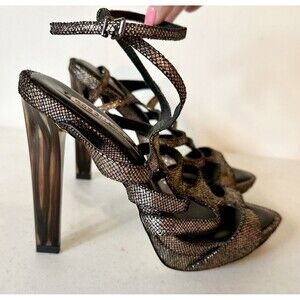 New NBW BCBG MAXAZRIA‎ Metallic Pumps Snake Print Stiletto Heels Platform Sz 7.5